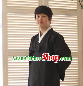 Korean Traditional Black Shirt and Pants Hanbok Asian Korea Bridegroom Fashion Costume for Men