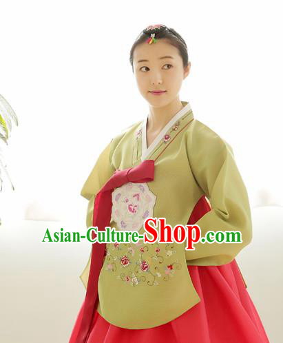 Korean Traditional Court Hanbok Garment Embroidered Green Blouse Asian Korea Fashion Costume for Women