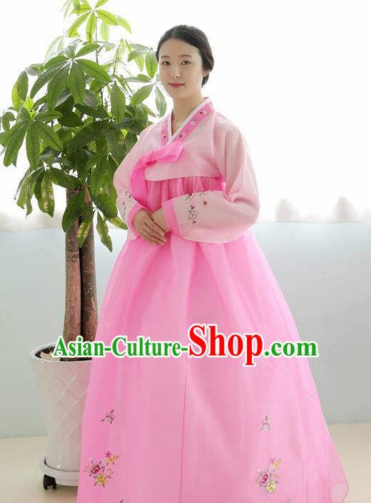 Korean Traditional Court Hanbok Garment Pink Blouse and Dress Asian Korea Fashion Costume for Women