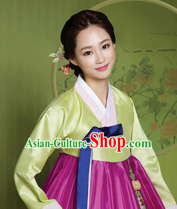 Korean Traditional Bride Court Hanbok Green Blouse and Purple Dress Garment Asian Korea Fashion Costume for Women