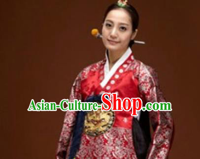 Korean Traditional Court Hanbok Garment Red Blouse and Dress Asian Korea Fashion Costume for Women
