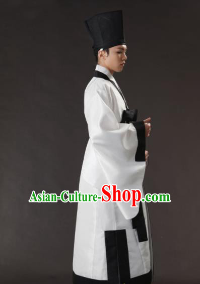 Korean Traditional Ancient Scholar White Robe and Pants Hanbok Asian Korea Bridegroom Fashion Costume for Men