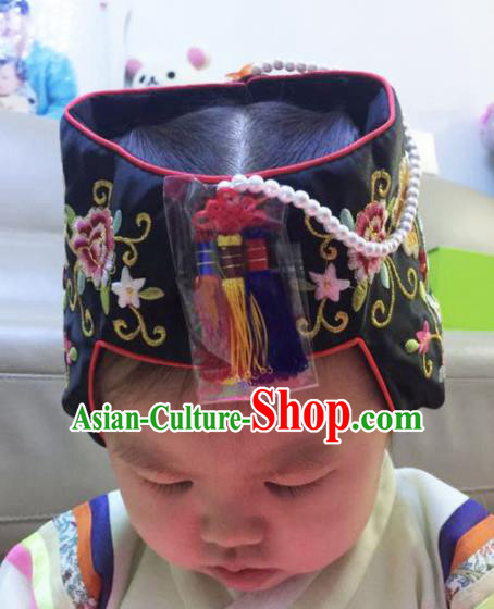 Korean Traditional Birthday Embroidered Hat Asian Korea Hanbok Hair Accessories for Kids