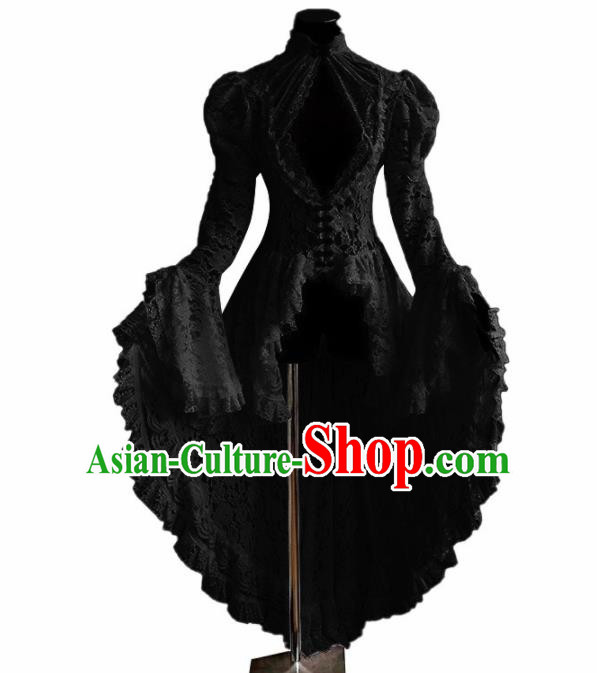 Western Halloween Middle Ages Drama Black Lace Dress European Traditional Court Costume for Women