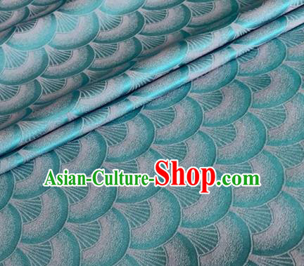 Asian Chinese Classical Scale Pattern Design Lake Blue Brocade Jacquard Fabric Traditional Cheongsam Silk Material