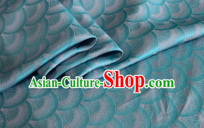 Asian Chinese Classical Scale Pattern Design Lake Blue Brocade Jacquard Fabric Traditional Cheongsam Silk Material