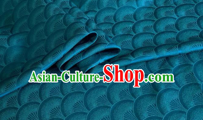Asian Chinese Classical Scale Pattern Design Deep Blue Brocade Jacquard Fabric Traditional Cheongsam Silk Material