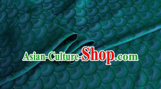Asian Chinese Classical Scale Pattern Design Green Brocade Jacquard Fabric Traditional Cheongsam Silk Material