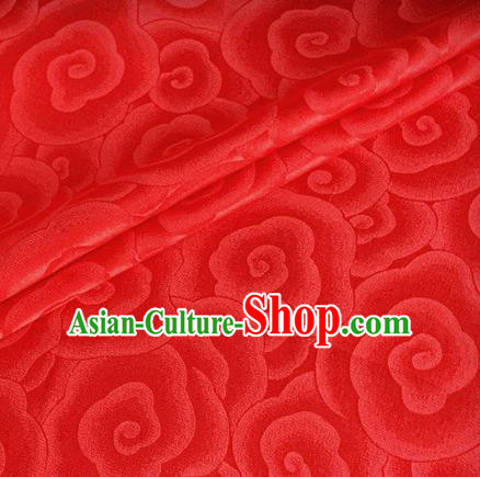 Asian Chinese Classical Clouds Pattern Design Red Brocade Jacquard Fabric Traditional Cheongsam Silk Material