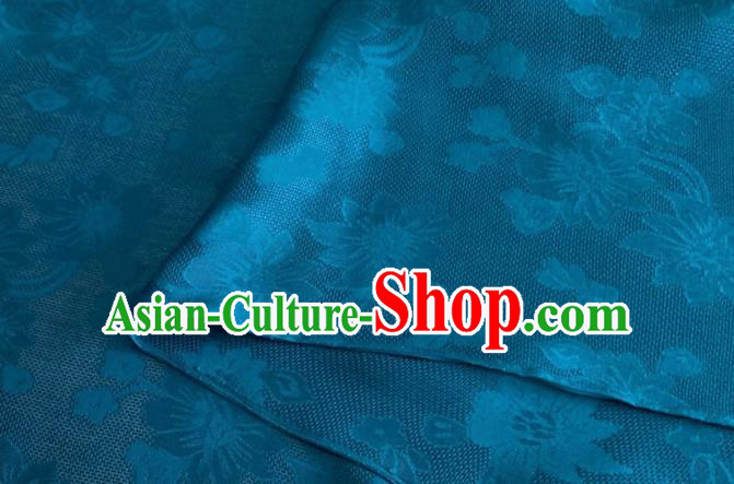 Asian Chinese Classical Flowers Pattern Design Blue Brocade Jacquard Fabric Traditional Cheongsam Silk Material