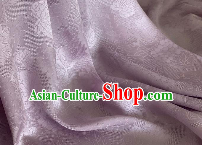 Asian Chinese Classical Maple Leaf Grape Pattern Design Lilac Brocade Jacquard Fabric Traditional Cheongsam Silk Material