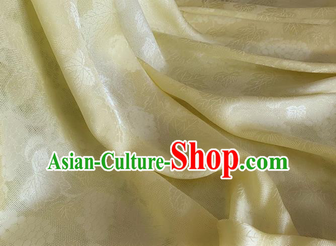 Asian Chinese Classical Maple Leaf Grape Pattern Design Yellow Brocade Jacquard Fabric Traditional Cheongsam Silk Material