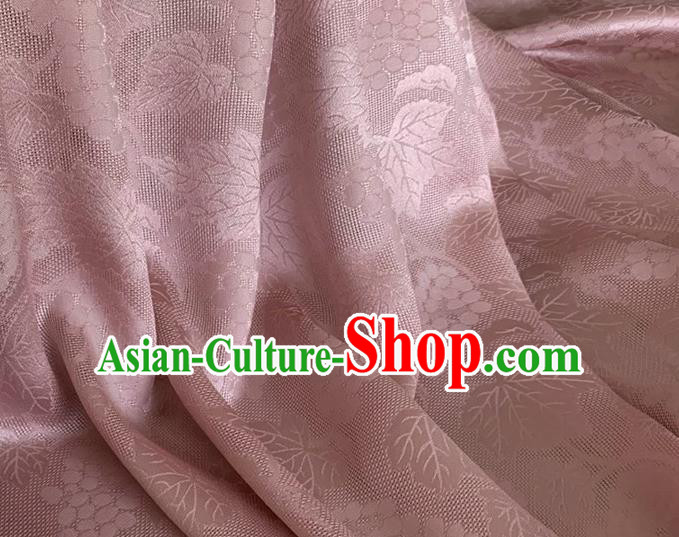 Asian Chinese Classical Maple Leaf Grape Pattern Design Pink Brocade Jacquard Fabric Traditional Cheongsam Silk Material