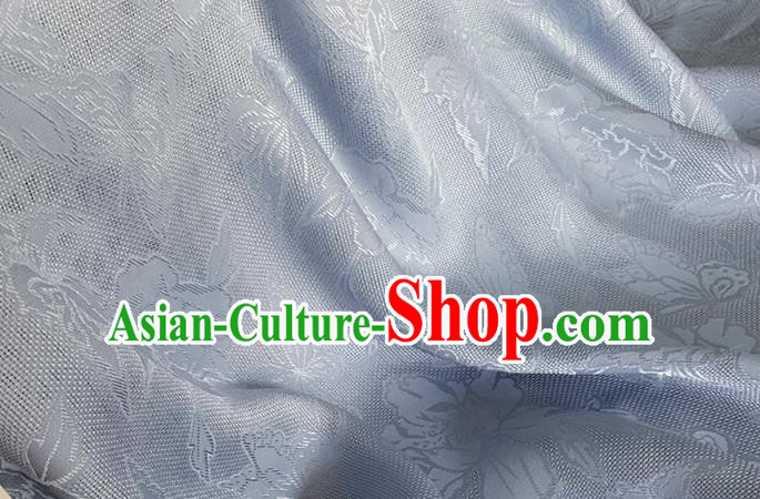 Asian Chinese Classical Peony Butterfly Pattern Design Light Blue Brocade Jacquard Fabric Traditional Cheongsam Silk Material