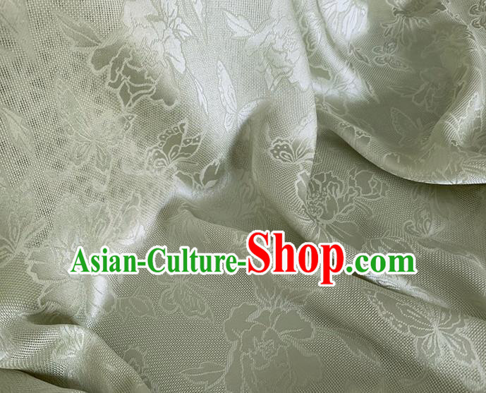 Asian Chinese Classical Peony Butterfly Pattern Design Light Green Brocade Jacquard Fabric Traditional Cheongsam Silk Material