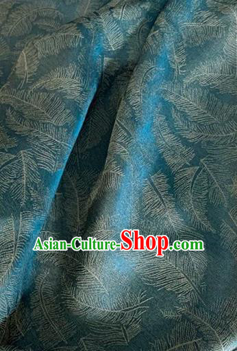 Asian Chinese Classical Feather Pattern Design Peacock Blue Brocade Jacquard Fabric Traditional Cheongsam Silk Material