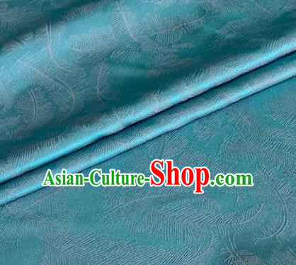 Asian Chinese Classical Feather Pattern Design Blue Brocade Jacquard Fabric Traditional Cheongsam Silk Material