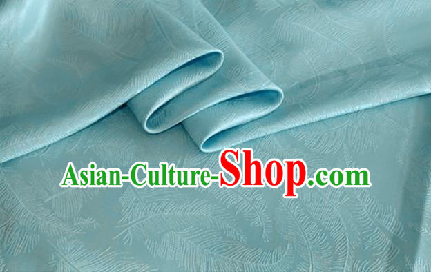 Asian Chinese Classical Feather Pattern Design Light Blue Brocade Jacquard Fabric Traditional Cheongsam Silk Material