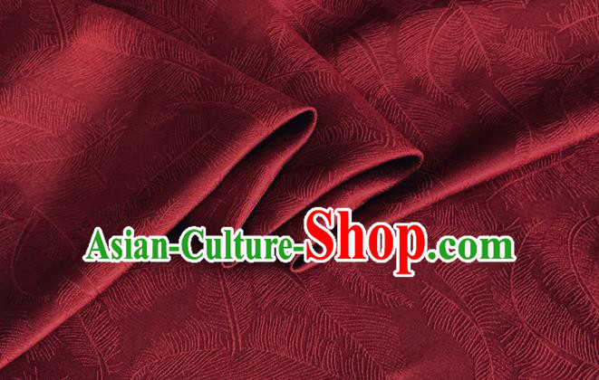 Asian Chinese Classical Feather Pattern Design Wine Red Brocade Jacquard Fabric Traditional Cheongsam Silk Material