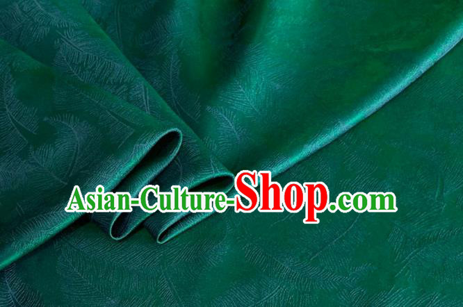 Asian Chinese Classical Feather Pattern Design Green Brocade Jacquard Fabric Traditional Cheongsam Silk Material