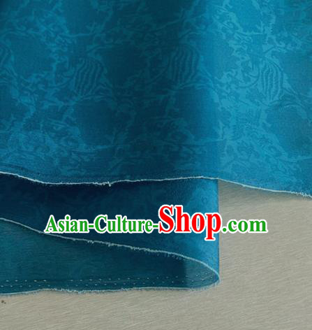 Asian Chinese Classical Phoenix Peony Pattern Design Peacock Blue Organza Jacquard Fabric Traditional Cheongsam Silk Material