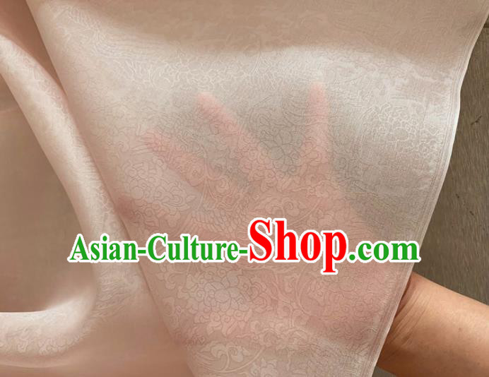 Asian Chinese Classical Phoenix Peony Pattern Design Light Pink Organza Jacquard Fabric Traditional Cheongsam Silk Material
