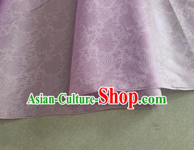 Asian Chinese Classical Phoenix Peony Pattern Design Lilac Organza Jacquard Fabric Traditional Cheongsam Silk Material