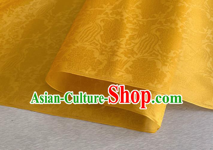 Asian Chinese Classical Phoenix Peony Pattern Design Golden Organza Jacquard Fabric Traditional Cheongsam Silk Material