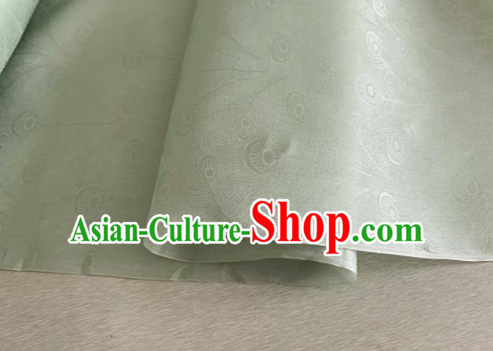 Asian Chinese Classical Peacock Feather Pattern Design Light Green Organza Jacquard Fabric Traditional Cheongsam Silk Material