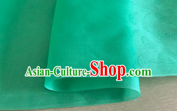 Asian Chinese Classical Peacock Feather Pattern Design Green Organza Jacquard Fabric Traditional Cheongsam Silk Material