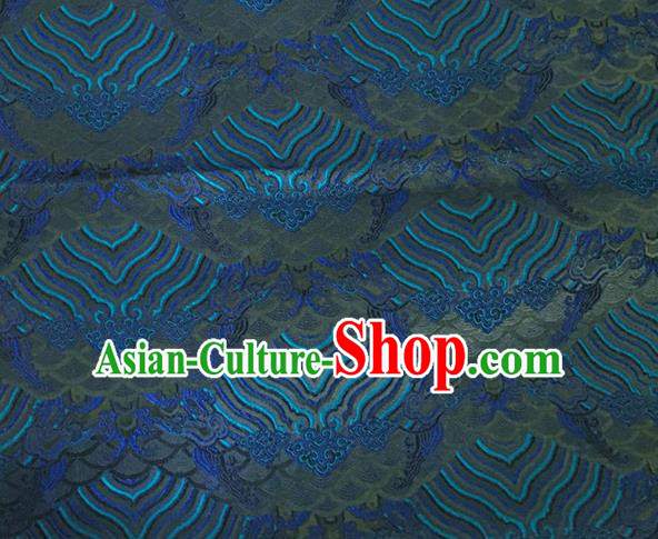 Asian Chinese Classical Wave Cliff Pattern Design Blue Brocade Jacquard Fabric Traditional Cheongsam Silk Material