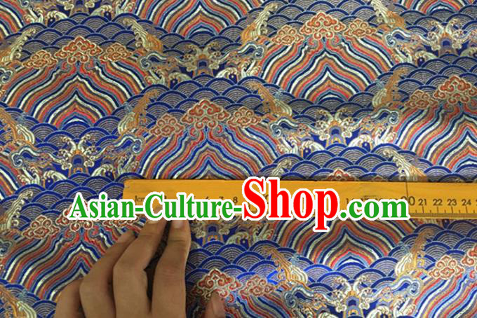 Asian Chinese Classical Wave Cliff Pattern Design Royalblue Brocade Jacquard Fabric Traditional Cheongsam Silk Material
