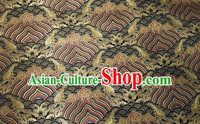 Asian Chinese Classical Wave Cliff Pattern Design Black Brocade Jacquard Fabric Traditional Cheongsam Silk Material