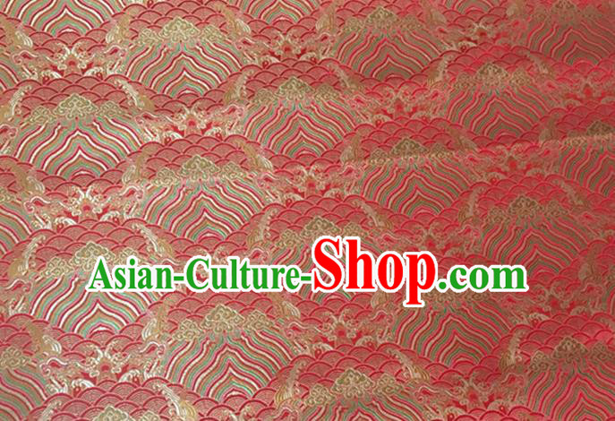 Asian Chinese Classical Wave Cliff Pattern Design Red Brocade Jacquard Fabric Traditional Cheongsam Silk Material