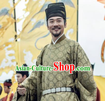 Traditional Chinese Ancient Song Dynasty Emperor Clothing Drama Royal Nirvana Xiao Jian Costumes and Hat for Men