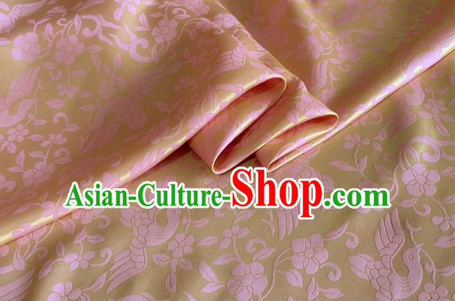 Asian Chinese Classical Birds Pattern Design Golden Brocade Jacquard Fabric Traditional Cheongsam Silk Material