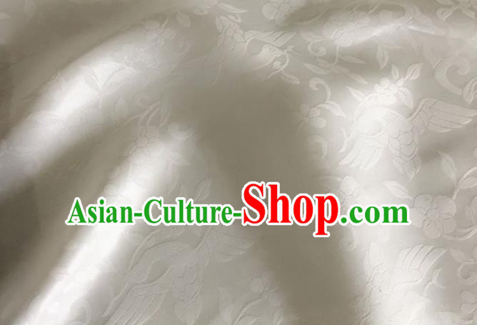 Asian Chinese Classical Birds Pattern Design White Brocade Jacquard Fabric Traditional Cheongsam Silk Material