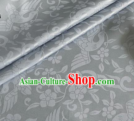 Asian Chinese Classical Birds Pattern Design Grey Brocade Jacquard Fabric Traditional Cheongsam Silk Material