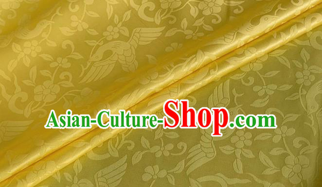 Asian Chinese Classical Birds Pattern Design Yellow Brocade Jacquard Fabric Traditional Cheongsam Silk Material