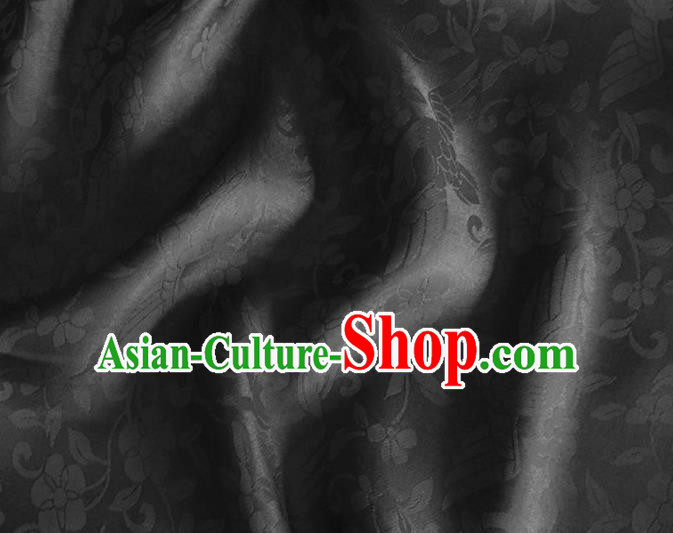 Asian Chinese Classical Birds Pattern Design Black Brocade Jacquard Fabric Traditional Cheongsam Silk Material