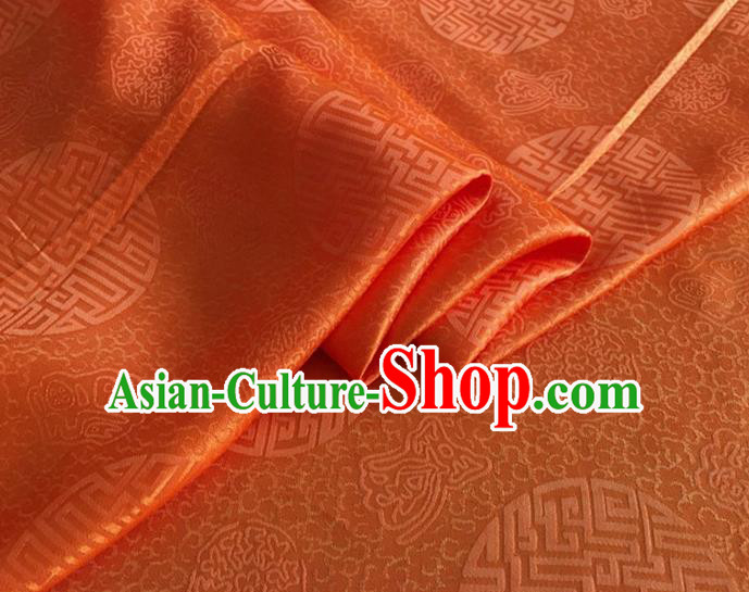 Asian Chinese Classical Longevity Pattern Design Orange Brocade Jacquard Fabric Traditional Cheongsam Silk Material