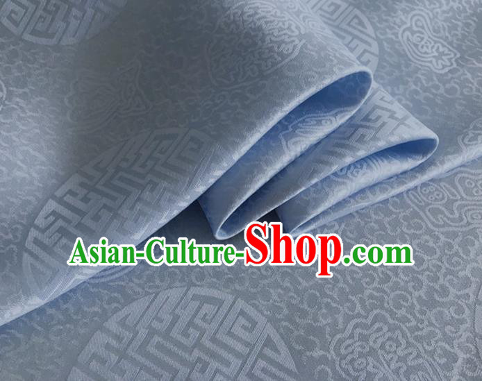Asian Chinese Classical Longevity Pattern Design Light Blue Brocade Jacquard Fabric Traditional Cheongsam Silk Material