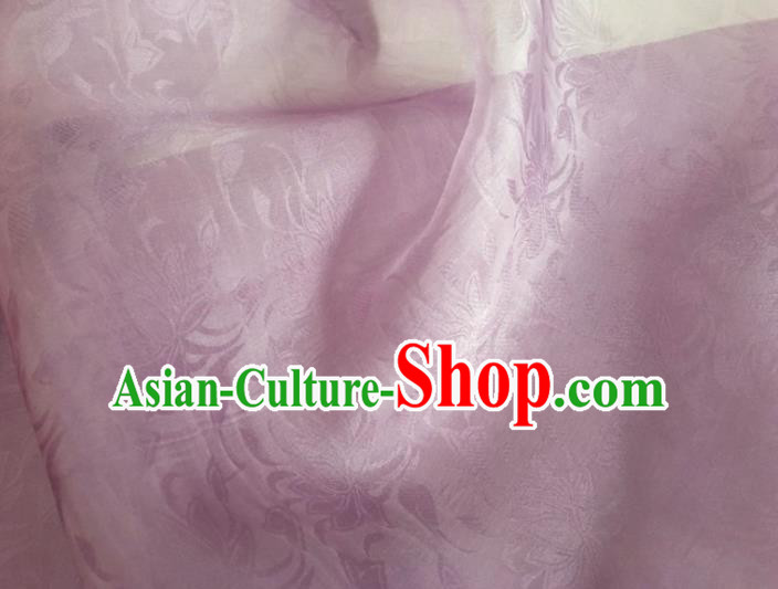 Asian Chinese Classical Lotus Pattern Design Lilac Brocade Jacquard Fabric Traditional Cheongsam Silk Material