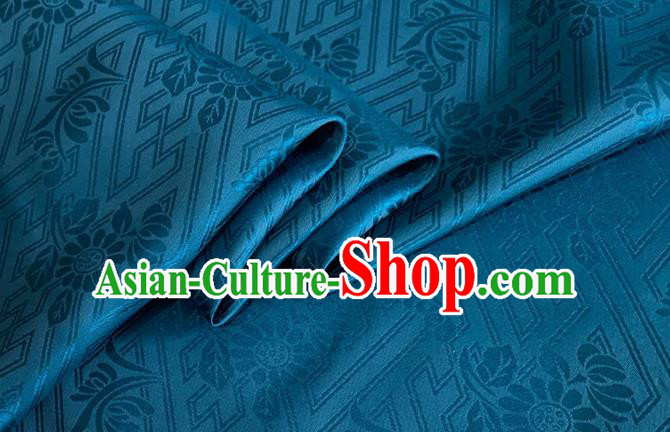 Asian Chinese Classical Daisy Pattern Design Peacock Blue Brocade Jacquard Fabric Traditional Cheongsam Silk Material