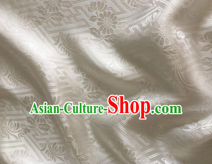 Asian Chinese Classical Daisy Pattern Design White Brocade Jacquard Fabric Traditional Cheongsam Silk Material