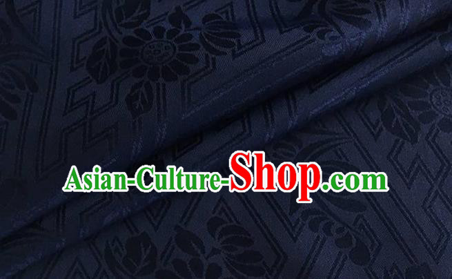 Asian Chinese Classical Daisy Pattern Design Navy Brocade Jacquard Fabric Traditional Cheongsam Silk Material