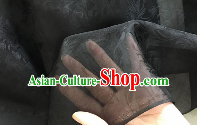 Asian Chinese Classical Lotus Pattern Design Black Brocade Jacquard Fabric Traditional Cheongsam Silk Material