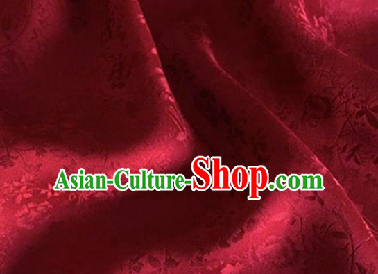 Asian Chinese Classical Jacquard Peony Pattern Design Wine Red Brocade Fabric Traditional Cheongsam Silk Material