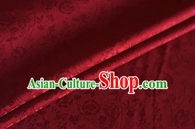 Asian Chinese Classical Jacquard Peony Pattern Design Wine Red Brocade Fabric Traditional Cheongsam Silk Material
