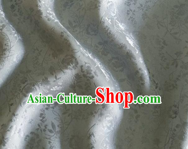 Asian Chinese Classical Jacquard Peony Pattern Design Light Grey Brocade Fabric Traditional Cheongsam Silk Material